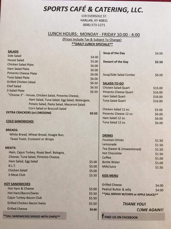 Sports Cafe & Catering - Harlan, KY